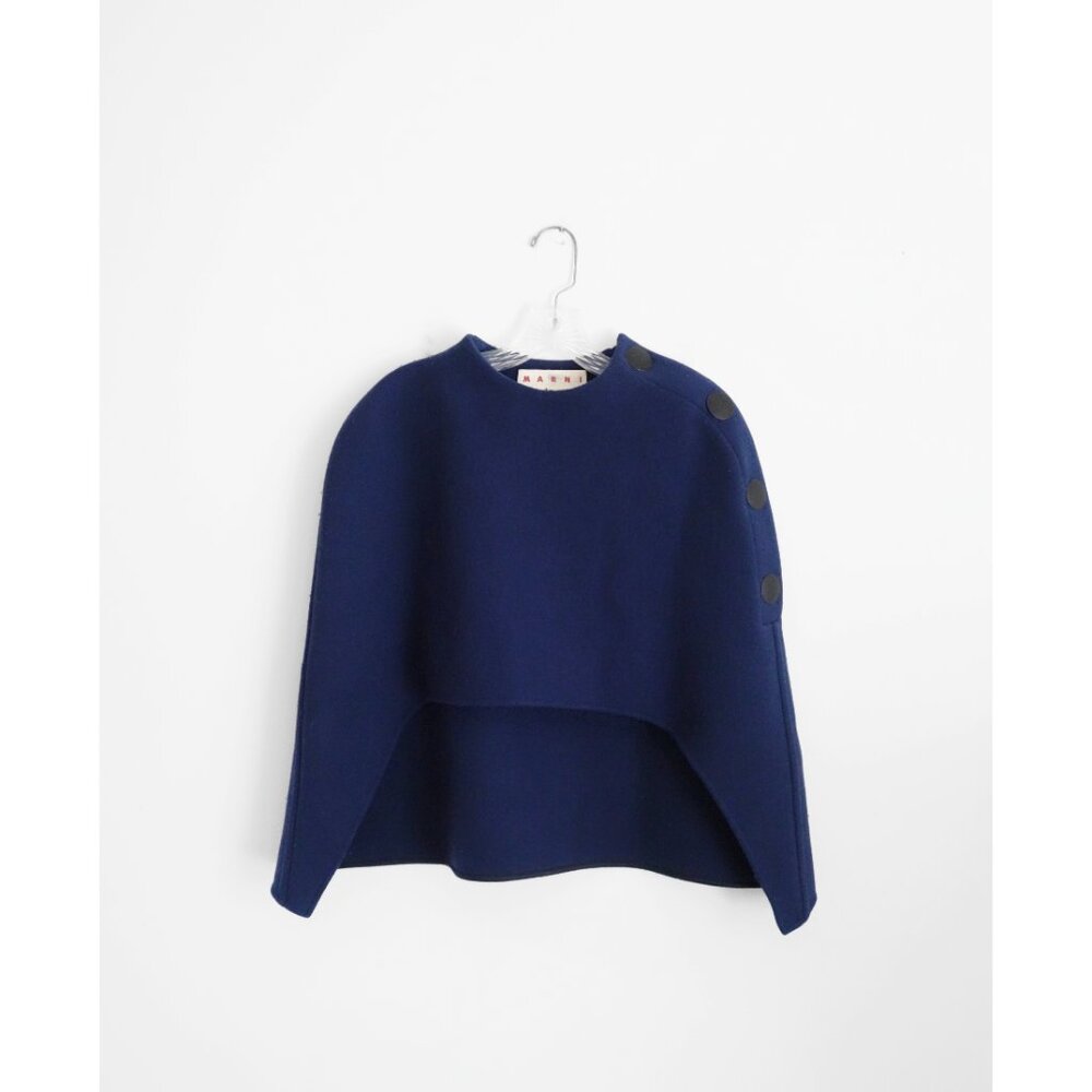 Marni Muted Dark Blue Double Wool Short Cape Poncho size IT 42 US 6